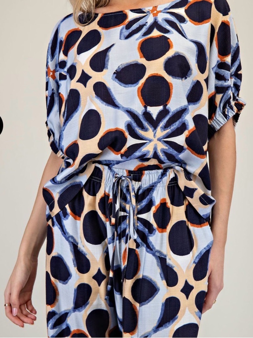 Abstract Blue & Beige Two-Piece Set